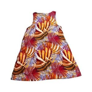 C&C California 100% Linen Dress Women's Size Large Colorful Tropical Leaves